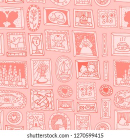 Framed pictures vector seamless pattern.