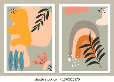 framed poster with abstract contemporary design hand drawn with organic shapes, textures, graphic elements and leaf patterns perfect for wall hangings, living room decor, wall papers, backgrounds