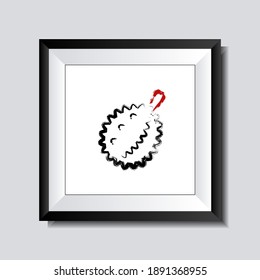 Pintura de durión con estilo de pincel japonés aislado en el marco realista. Dibujo vectorial de cubierta minimalista moderno. Huellas artísticas contemporáneas de colage de frutas.