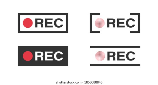 Framed recording signs or currently recording buttons. Recording vector icon buttons with red dot. Concept icons. Vector illustration