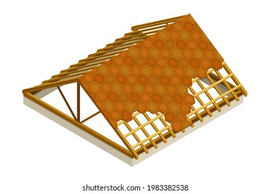 Framed Roof as House Top Covering with Tile Coating Isometric Vector Illustration