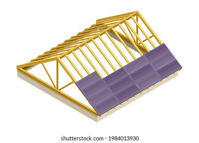 Techo enmarcado como cubierta superior de la casa con revestimiento de mosaico Isometric Vector Illustración