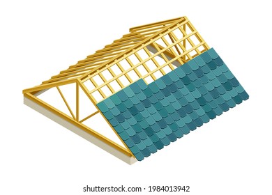 Framed Roof as House Top Covering with Tile Overlapping Isometric Vector Illustration