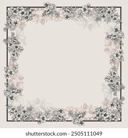 framed sketch flower scarf design