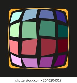 Framed sphere design. Bordered circular element. Colorful ball graphic. Vector round illustration.