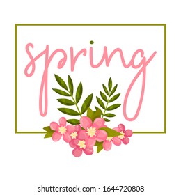 Framed Spring Botanical Composition with Flower Bouquet and Borderline Vector Illustration