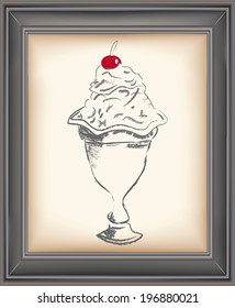 Framed vintage sorbet poster with old paper background texture