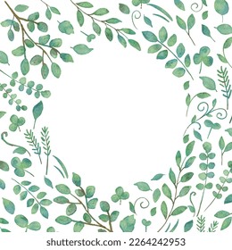 Framed watercolor illustration of green leaves