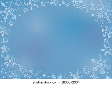 Rahmen: Glossy Snowflake, blauer Hintergrund und ovaler Rahmen (Vektorgrafik)