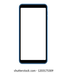 Frameless сellphone blue mockup with blank screen - front view. Vector illustration