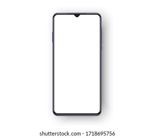 frameless cell phone mockup isolated on white background with realistic shadows and blank screen for your content. Realistic smartphone 3d mockup