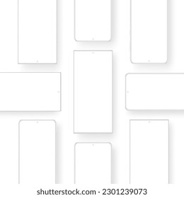 Frameless Clay Phones With Blank Horizontal and Vertical Screens for Showing App Designs. Vector Illustration