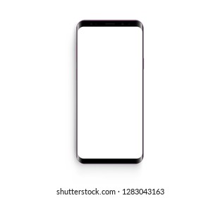 Frameless mobile phone mock up with blank screen isolated on white background. Vector illustration