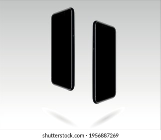 Frameless phone mock up with blank screen perspective view. Vector illustration