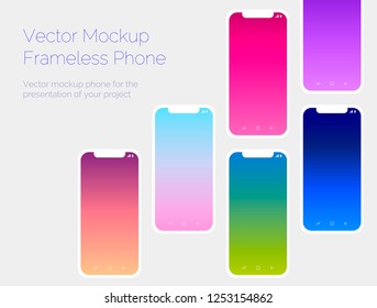 Frameless phone vector screens for displaying layouts, applications, and web presentations.