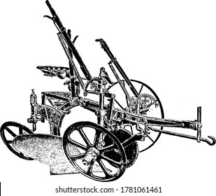 Empollador sin marco, sin marco específico ni ruedas centrales para el corte con ruedas móviles de dos lados, dibujo vintage o ilustración de grabado.