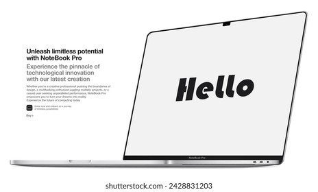 frameless silver laptop with a blank screen, isolated on a white background. mockup of a new realistic notebook with shadow. vector 3d isometric illustration