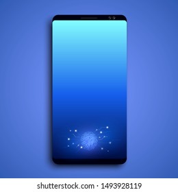 Frameless smartphone with fingerprint scanner. Vector illustration.