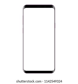 Frameless smartphone mock up with blank screen - front view. Cellphone isolated on white background. Vector illustration