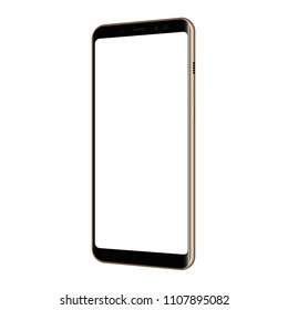 Frameless smartphone mockup - half side view. Cellphone with blank screen isolated on white background. Vector illustration