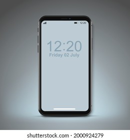 Frameless smartphone, screen with interface elements as time, battery charge etc. Realistic vector high detailed green frameless phone