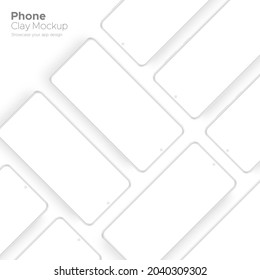 Frameless Smartphone Screens White Clay Mockups. Display Your App Design. Vector Illustration