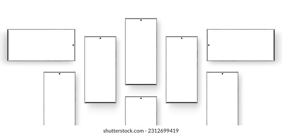 Frameless Smartphones With Blank Screens, Mockup for Mobile App Design, Isolated on White Background. Vector Illustration