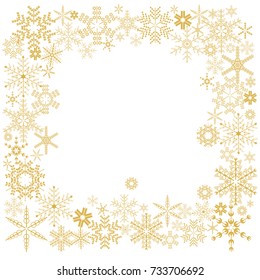 Frame-pattern of golden snowflakes on white background. Vector illustration.