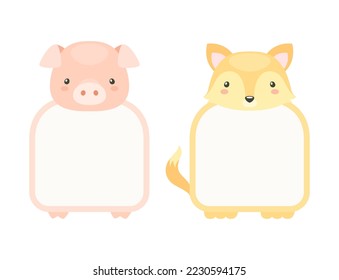 Frames with Animal Heads or Notebook Page for Notes Vector Set