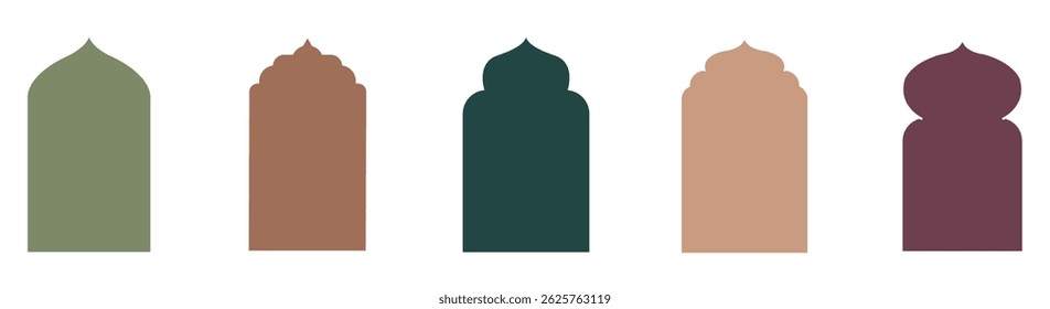 Frames in Arabian Muslim design for Ramadan Kareem. Mosque gate isolated shape. Vector illustration. Arab frame set. Islamic shape of windows or door arch.