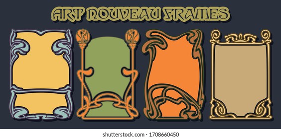 Frames Art Nouveau Style, Decorative Borders from the 1920s, 1930s, Retro Colors and Decor