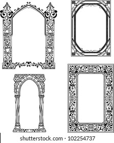 Marcos de estilo Art Nouveau. Conjunto de ilustraciones vectoriales en blanco y negro.