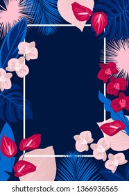 
Frames and backgrounds with tropical leaves and flowers, vector
