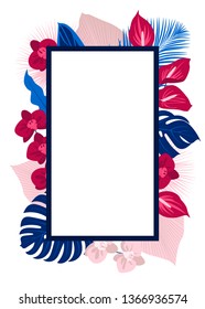 
Frames and backgrounds with tropical leaves and flowers, vector