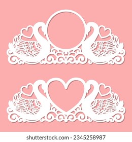 Frames with beautiful swans. Template for laser cutting of paper, wood, cardboard, metal, etc. For the design of wedding decorations, photos, interior elements.Vector