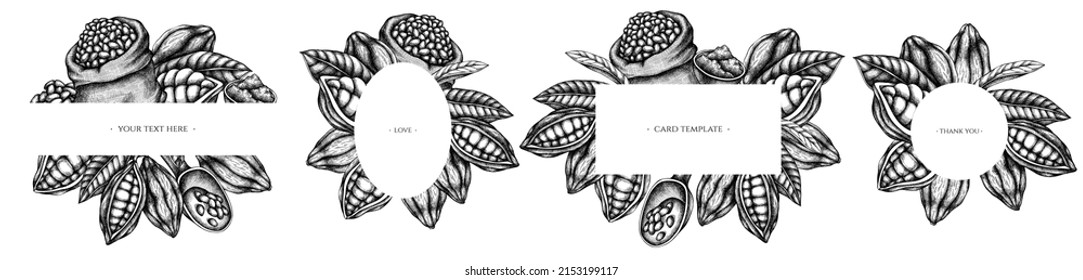 Frames with black and white cocoa beans, cocoa