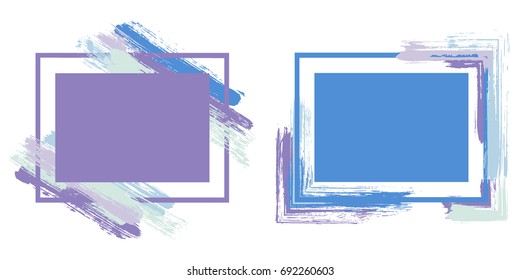 Frames of blue and violet colors paint brush strokes vector collection. Borders with painted brushstrokes backgrounds. Graphics design templates for banners, flyers, posters, birthday greeting cards.