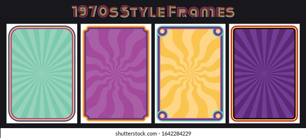 Frames and Borders 1970s Style, Vintage Color Lines, Rays