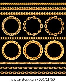 Frames and borders made of golden chains. Vector illustration