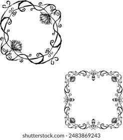 Frames and borders monogr Frames and borders monograms, grass vines and leaves for banners business cards and just insert text. Vector illustration square and oval frames of different sizes on a