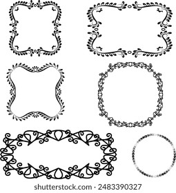Frames and borders monograms, grass vines and leaves for banners business cards and just insert text. Vector illustration square and oval frames of different sizes on a transparent background. The