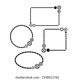 Frames and borders set made of bicycle chain and tools and chain rings. Square, rectangle, circle, ellipse.  Vector illustration