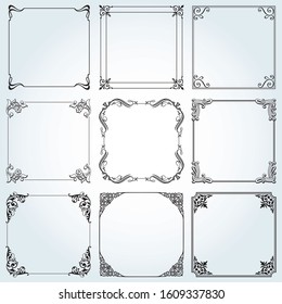 Frames and borders square backgrounds decorative vintage design elements set