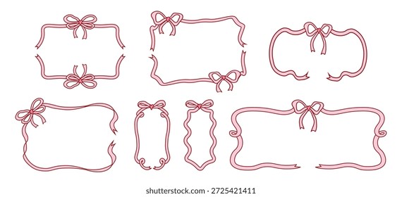 Frames with bows. Retro frames made of pink ribbons with bows.