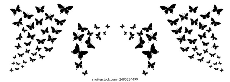 Frames of butterfly silhouettes. Vector illustration.