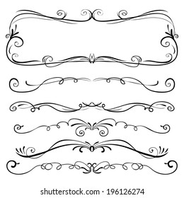 frames calligraphic series of vintage vector dividers hand drawn frames calligraphic line medieval edge gothic ornate beauty set art curve decorative classical swirl flag twirl divider straight victor