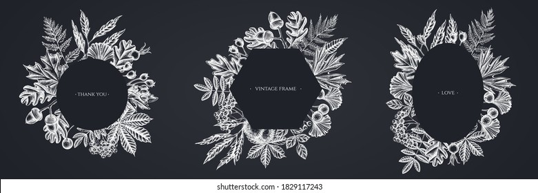 Frames with chalk fern, dog rose, rowan, ginkgo, maple, oak, horse chestnut, chestnut, hawthorn
