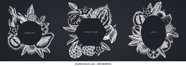 Frames With Chalk Papaya, Guava, Passion Fruit, Starfruit, Durian, Rambutan, Pitaya, Jackfruit, Sugar-apple, Soursop, Mangosteen