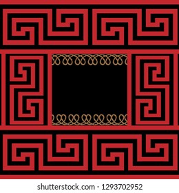 The Frames of Chinese Style in red line with brown rope chain, Geometric in red pattern with rope on black backgriund, Abstract pattern background