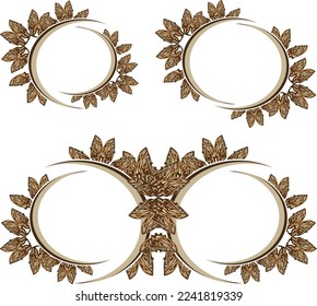 Frames with circle elements in brown key isolated on white. Elegant frames like a mirror and in the shape of a mask, formed by elements of eagle heads for holidays and events, business concepts, cards